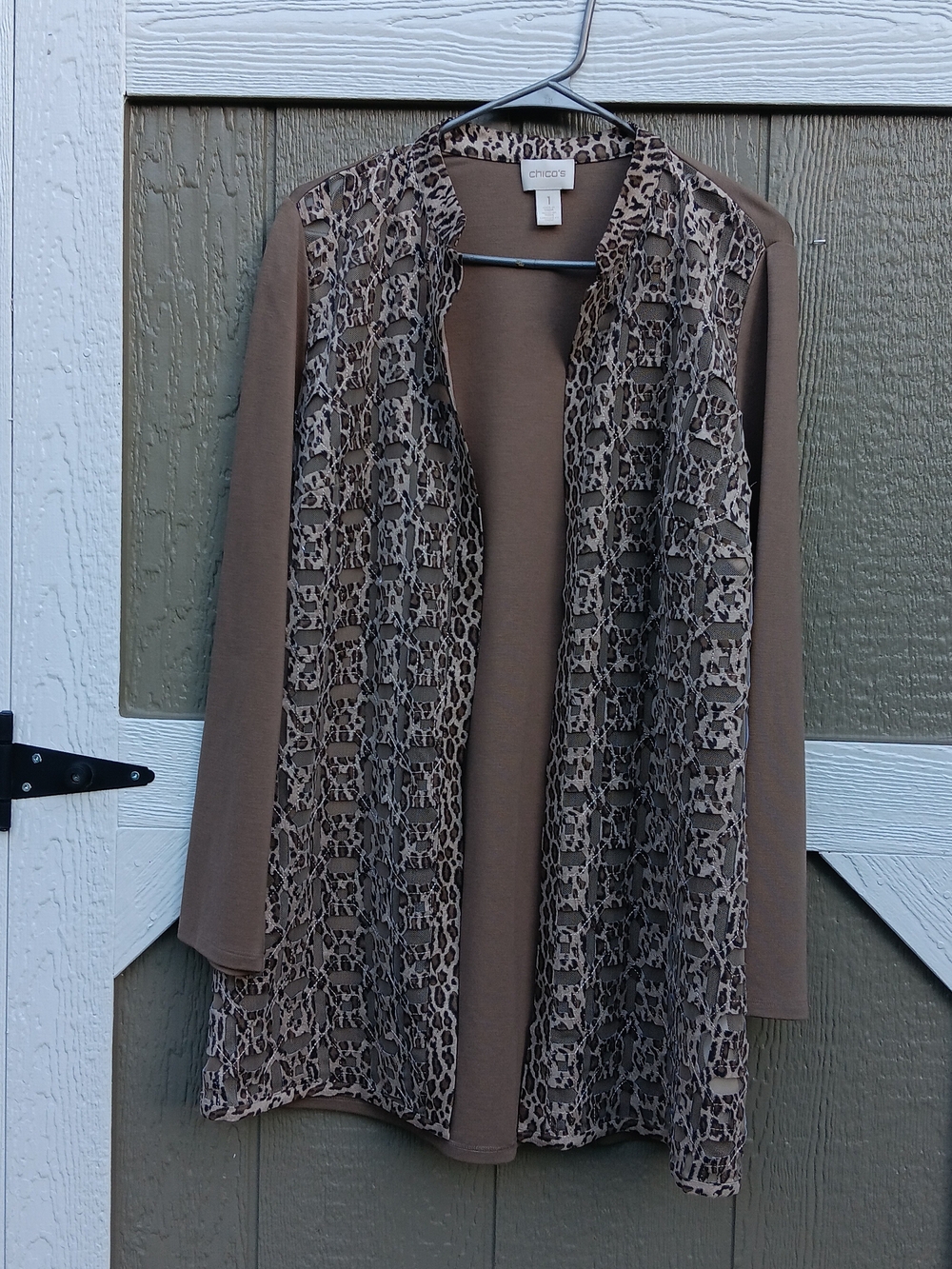 Chico's Women's Brown Animal Print Open-Front Duster Jacket Cardigan Size 1
